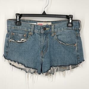Levi's 550 Youth Cut Off Frayed Denim Jean Shorts Sz 16 / 30" Waist Distressed